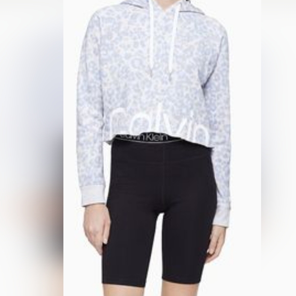 CALVIN KLEIN Performance Cropped  Hoodie Leopard Print  M  NWOT - Picture 1 of 8